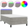 Cama box spring colchón y LED terciopelo gris claro 90x190 cm