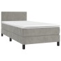 Cama box spring colchón y LED terciopelo gris claro 90x190 cm