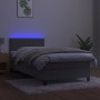 Cama box spring colchón y LED terciopelo gris claro 90x190 cm