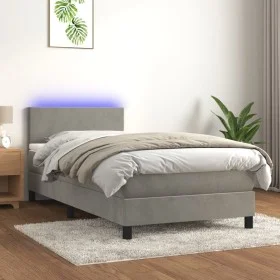 Box spring bed with mattress and LED light gray velvet 80x200 cm by vidaXL, Beds and slatted bases - Ref: Foro24-3134249, Pri...
