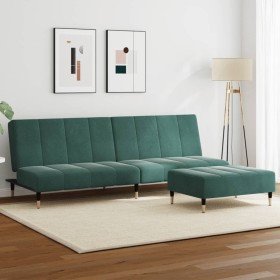 Sofá cama de 2 plazas con taburete terciopelo verde oscuro Sofá cama de 2 plazas con taburete terciopelo verde oscuro