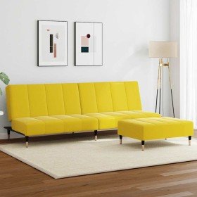 Sofá cama de 2 plazas con taburete terciopelo amarillo Sofá cama de 2 plazas con taburete terciopelo amarillo