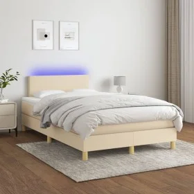 Box spring bed with mattress and LED cream fabric 120x200 cm by vidaXL, Beds and slatted bases - Ref: Foro24-3133546, Price: ...