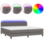 Box spring bed with mattress and LED gray synthetic leather 200x200 cm by vidaXL, Beds and slatted bases - Ref: Foro24-313424...