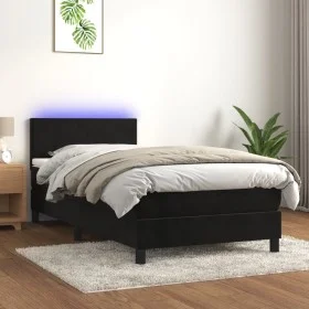 Box spring bed with mattress and LED black velvet 90x200 cm by vidaXL, Beds and slatted bases - Ref: Foro24-3134263, Price: 2...