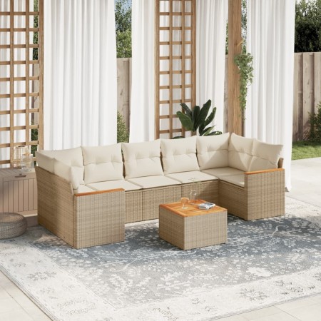Juego de sofás de jardín con cojines beige 8 pzas ratán PE