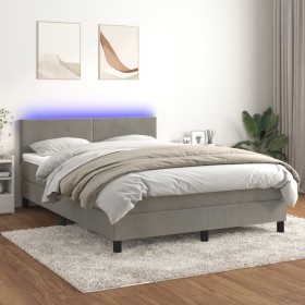 Cama box spring colchón y LED terciopelo gris claro 140x200 cm de vidaXL, Camas y somieres - Ref: Foro24-3134285, Precio: 452...