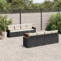 Set de sofás de jardín 8 piezas y cojines ratán sintético negro