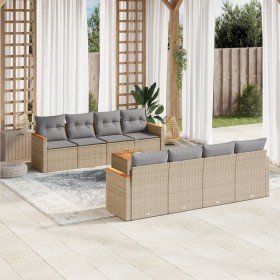 Set de sofás de jardín 9 pzas con cojines ratán sintético beige Set de sofás de jardín 9 pzas con cojines ratán sintético beige