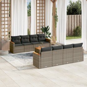 Set de muebles de jardín 9 pzas y cojines ratán sintético gris en Conjuntos de jardín | Comprar online en Foro24