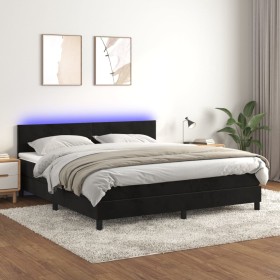 Cama box spring colchón y LED terciopelo negro 180x200 cm