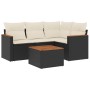 Set de muebles de jardín 5 pzas y cojines ratán sintético negro