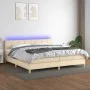Box spring bed with mattress and LED cream fabric 200x200 cm by vidaXL, Beds and slatted bases - Ref: Foro24-3133746, Price: ...