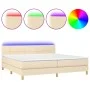 Boxspringbett mit Matratze und LED-Cremestoff 200x200 cm von vidaXL, Betten und Lattenroste - Ref: Foro24-3133746, Preis: 544...