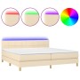 Cama box spring con colchón y LED tela crema 200x200 cm de vidaXL, Camas y somieres - Ref: Foro24-3133746, Precio: 535,91 €, ...