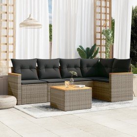 Set de muebles de jardín 6 pzas y cojines ratán sintético gris en Conjuntos de jardín | Comprar online en Foro24