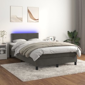 Cama box spring colchón y LED terciopelo gris oscuro 120x200 cm