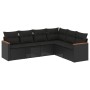 Set de sofás de jardín 6 piezas y cojines ratán sintético negro