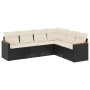 Set de sofás de jardín 6 piezas y cojines ratán sintético negro