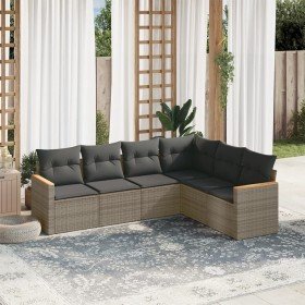 Set de muebles de jardín 6 pzas y cojines ratán sintético gris Set de muebles de jardín 6 pzas y cojines ratán sintético gris