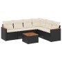 Set de comedor de jardín 7 pzas y cojines ratán sintético negro