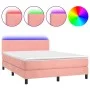 Box spring bed with mattress and LED pink velvet 140x200 cm by vidaXL, Beds and slatted bases - Ref: Foro24-3134290, Price: 4...