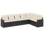 Set de comedor de jardín 7 pzas y cojines ratán sintético negro