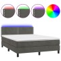 Box spring bed with mattress and LED dark gray velvet 140x200 cm by vidaXL, Beds and slatted bases - Ref: Foro24-3134346, Pri...