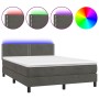 Cama box spring colchón y LED terciopelo gris oscuro 140x200 cm