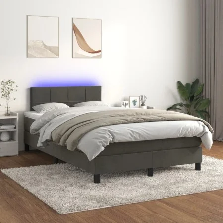 Box spring bed with mattress and LED dark gray velvet 120x200 cm by vidaXL, Beds and slatted bases - Ref: Foro24-3134394, Pri...