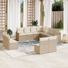 Set de sofás de jardín 11pzas con cojines ratán sintético beige