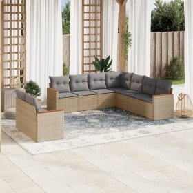 Set de sofás de jardín 9 pzas con cojines ratán sintético beige Set de sofás de jardín 9 pzas con cojines ratán sintético beige