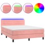 Box spring bed with mattress and LED pink velvet 140x200 cm by vidaXL, Beds and slatted bases - Ref: Foro24-3134470, Price: 4...