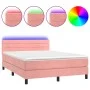 Box spring bed with mattress and LED pink velvet 140x200 cm by vidaXL, Beds and slatted bases - Ref: Foro24-3134470, Price: 4...