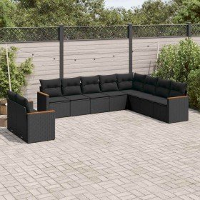 Set de sofás de jardín 10 pzas cojines ratán sintético negro Set de sofás de jardín 10 pzas cojines ratán sintético negro