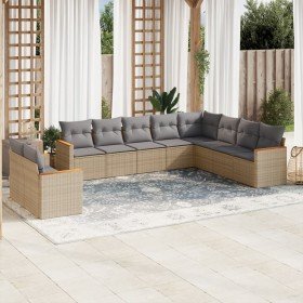 Juego de sofás jardín con cojines beige 10 pzas ratán sintético