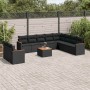 Set de sofás de jardín 11 pzas y cojines ratán sintético negro