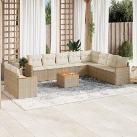 Set de sofás de jardín 11pzas con cojines ratán sintético beige