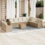 Set de sofás de jardín 11pzas con cojines ratán sintético beige