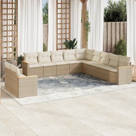 Set de sofás de jardín 11pzas con cojines ratán sintético beige