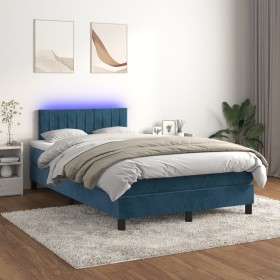 Cama box spring colchón y LED terciopelo azul oscuro 120x200 cm