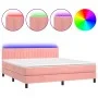 Box spring bed with mattress and LED pink velvet 160x200 cm by vidaXL, Beds and slatted bases - Ref: Foro24-3134536, Price: 4...
