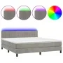 Box spring bed with mattress and LED light gray velvet 160x200 cm by vidaXL, Beds and slatted bases - Ref: Foro24-3134531, Pr...