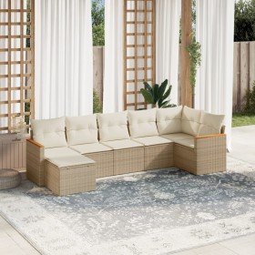 Set sofás de jardín 7 piezas y cojines ratán sintético beige Set sofás de jardín 7 piezas y cojines ratán sintético beige