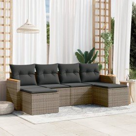 Set de muebles de jardín 6 pzas y cojines ratán sintético gris en Conjuntos de jardín | Comprar online en Foro24