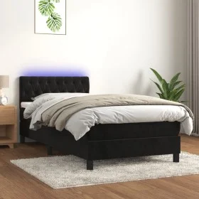 Box spring bed with mattress and LED black velvet 90x190 cm by vidaXL, Beds and slatted bases - Ref: Foro24-3134557, Price: 2...