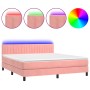 Box spring bed with mattress and LED pink velvet 180x200 cm by vidaXL, Beds and slatted bases - Ref: Foro24-3134542, Price: 4...