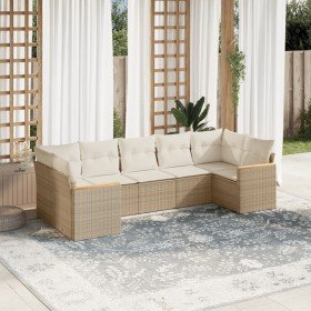 Set sofás de jardín 7 piezas y cojines ratán sintético beige