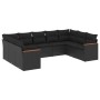 Set de sofás de jardín 8 piezas y cojines ratán sintético negro