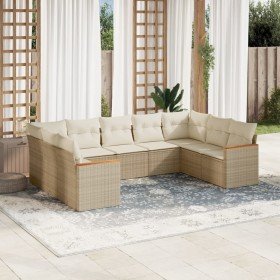 Set de sofás de jardín 9 pzas con cojines ratán sintético beige